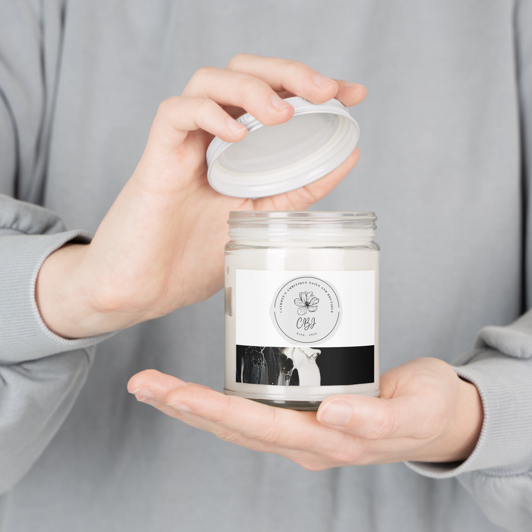 9oz Scented Soy Candle with White Lid — Clean Floral & Marble Jar