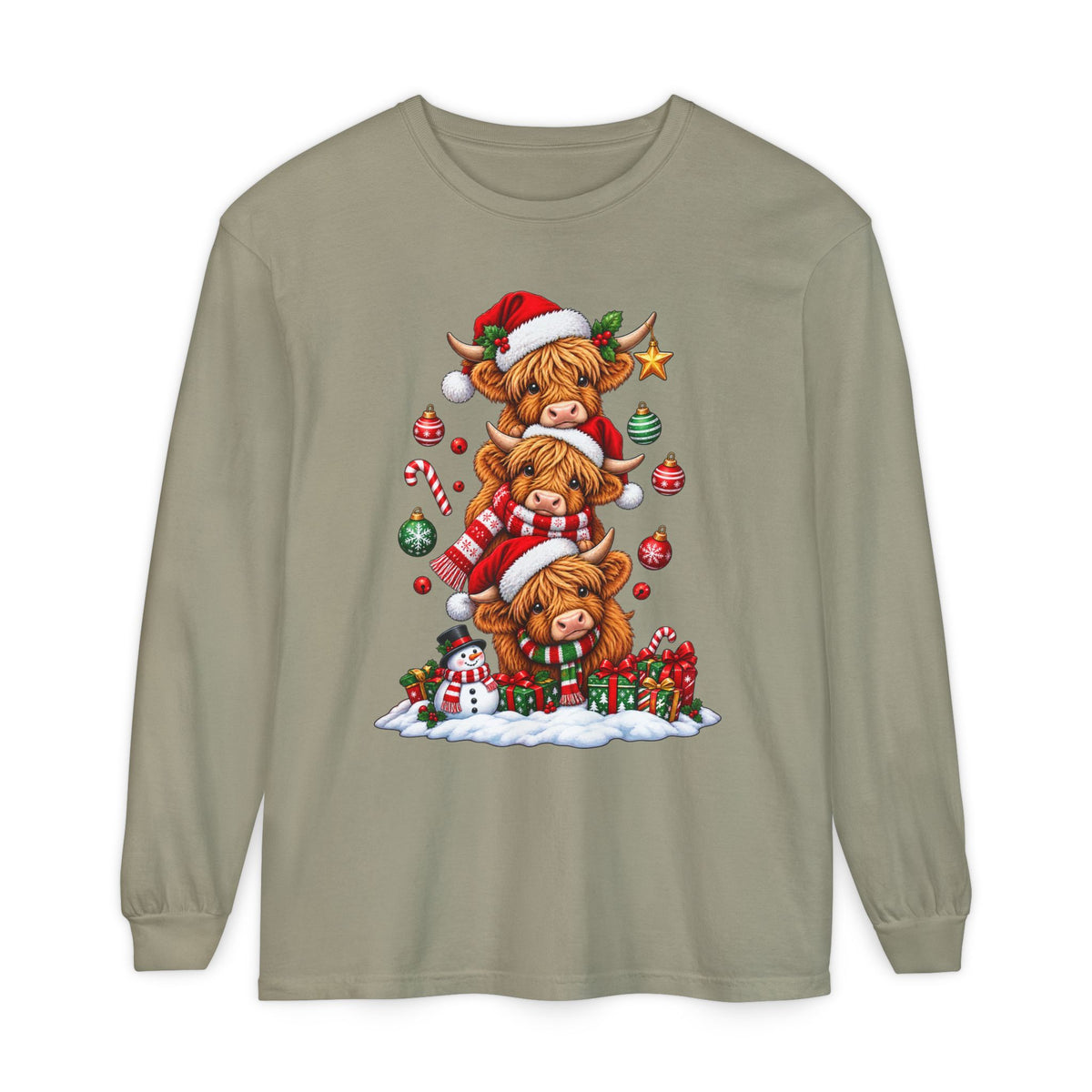 Christmas Highland Cow Stack Long Sleeve Tee