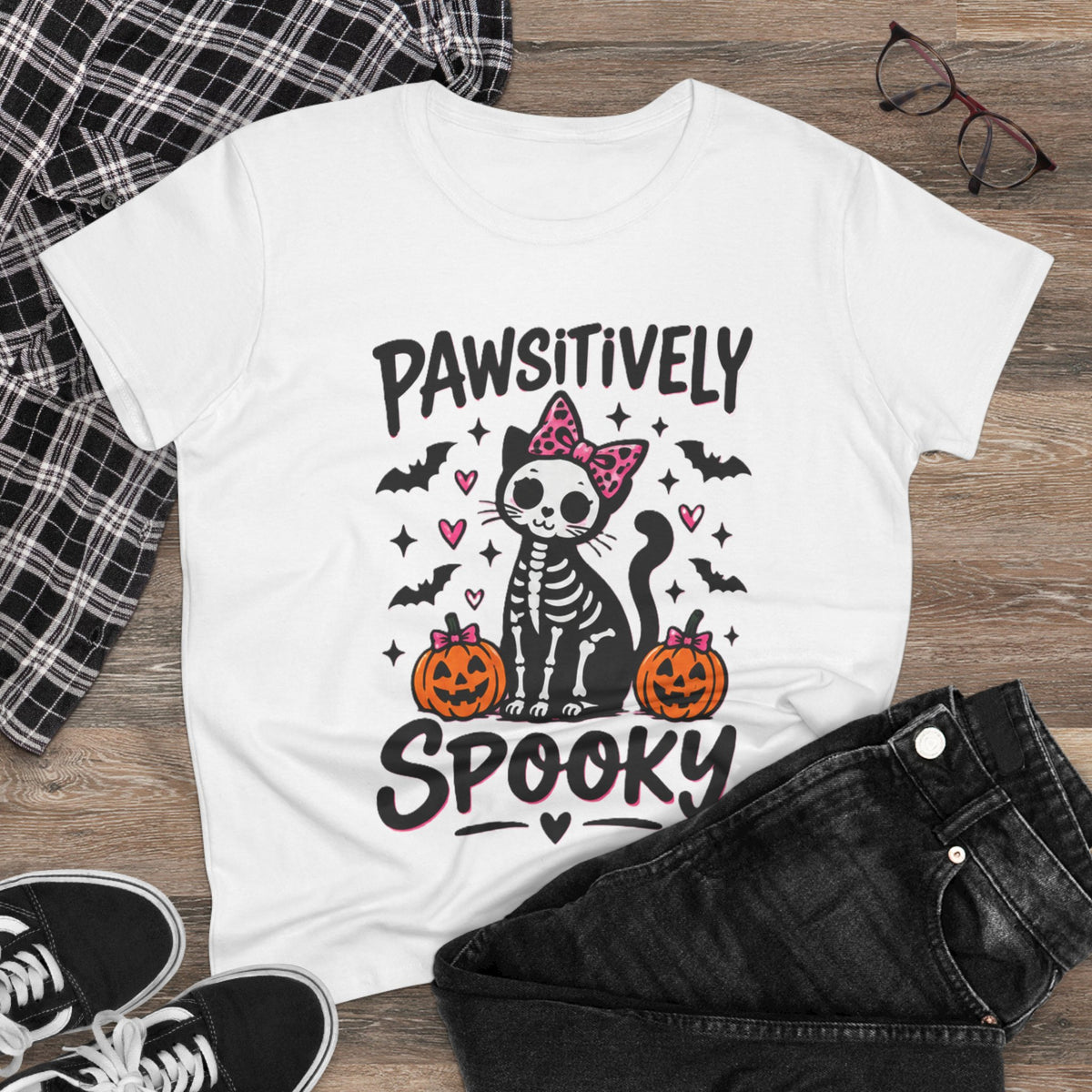 Pawsitively Spooky Cat Tee — Halloween Skeleton Kitten Shirt