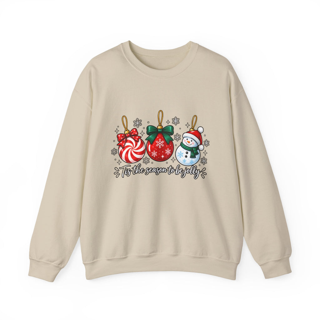 Christmas Ornaments Crew Sweatshirt — "Tis the Season to Be Jolly" Holiday Sweater