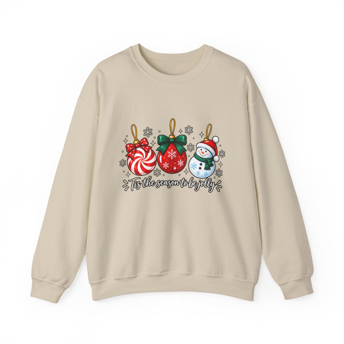 Christmas Ornaments Crew Sweatshirt — "Tis the Season to Be Jolly" Holiday Sweater