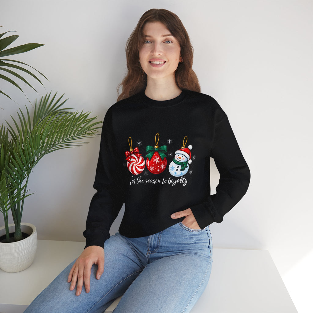 Christmas Ornaments Crew Sweatshirt — "Tis the Season to Be Jolly" Holiday Sweater
