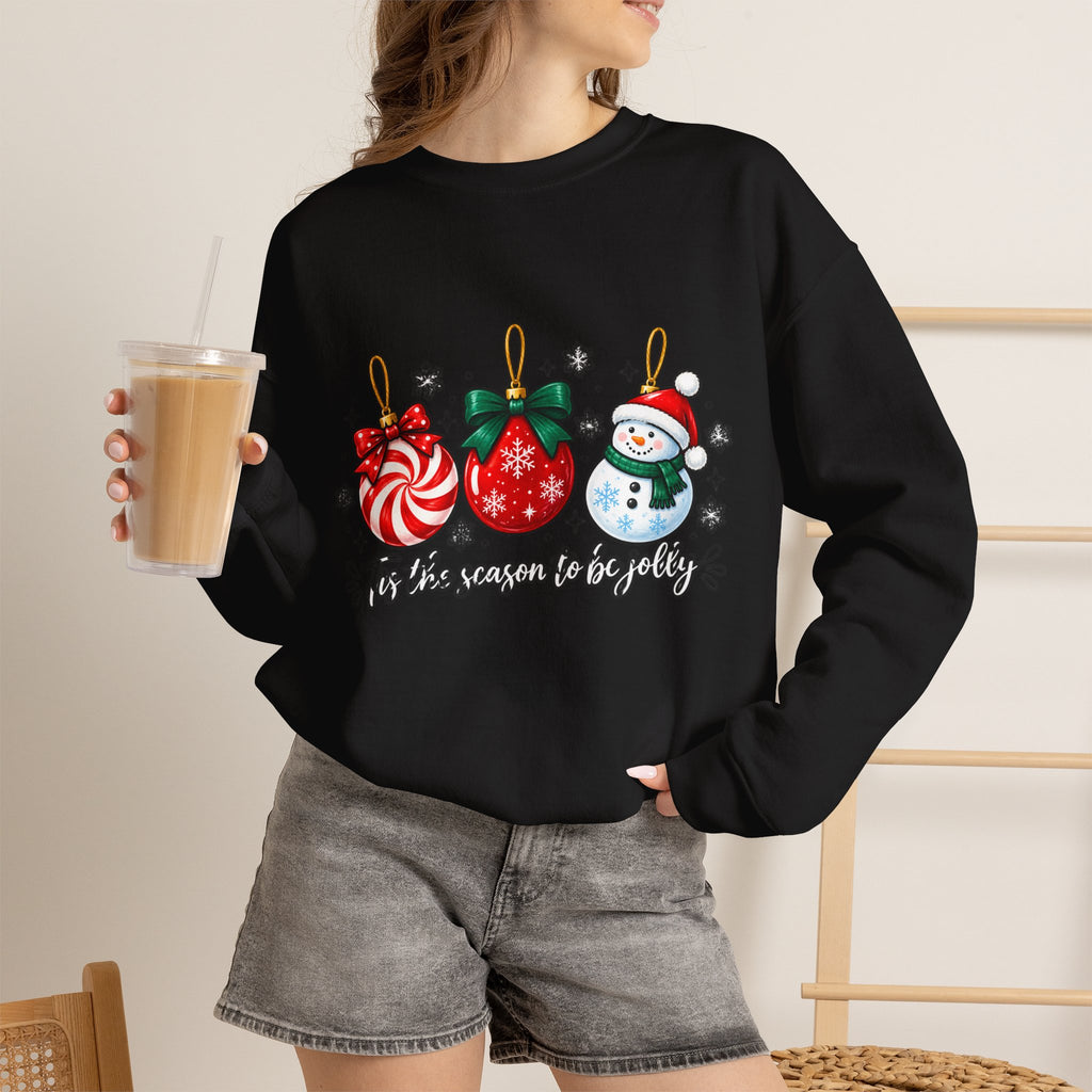 Christmas Ornaments Crew Sweatshirt — "Tis the Season to Be Jolly" Holiday Sweater