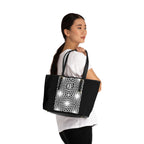 Sleek PU Leather Shoulder Bag - Black & White Geometric Pattern Tote with Monogram Accent
