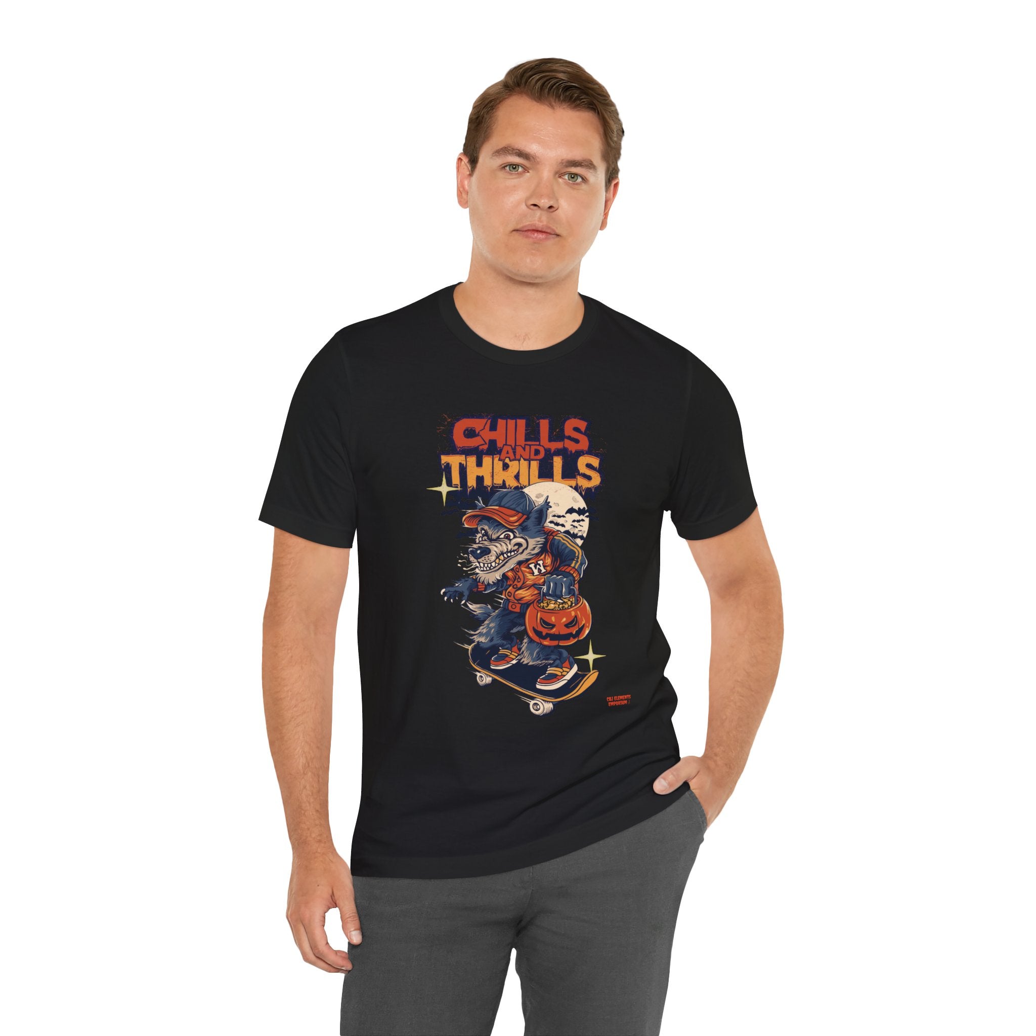 Chills and Thrills Skateboard Halloween T‑Shirt