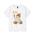 Kids Halloween Ghost Tee - "Bruh I Mean Boo" Cute Pumpkin Fall Shirt