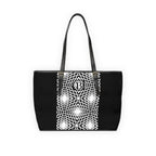 Sleek PU Leather Shoulder Bag - Black & White Geometric Pattern Tote with Monogram Accent