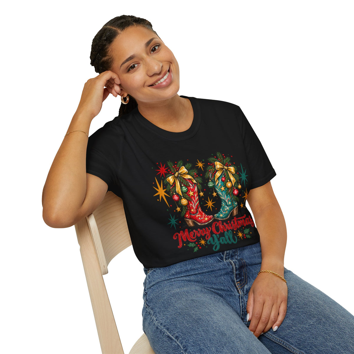 Christmas Cowboy Boots T-Shirt — "Merry Christmas Y’all" Holiday Tee