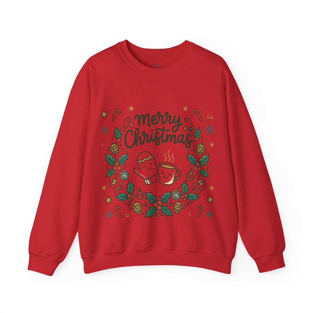 Christmas Mug Wreath Sweatshirt — "Merry Christmas" Festive Holiday Crewneck