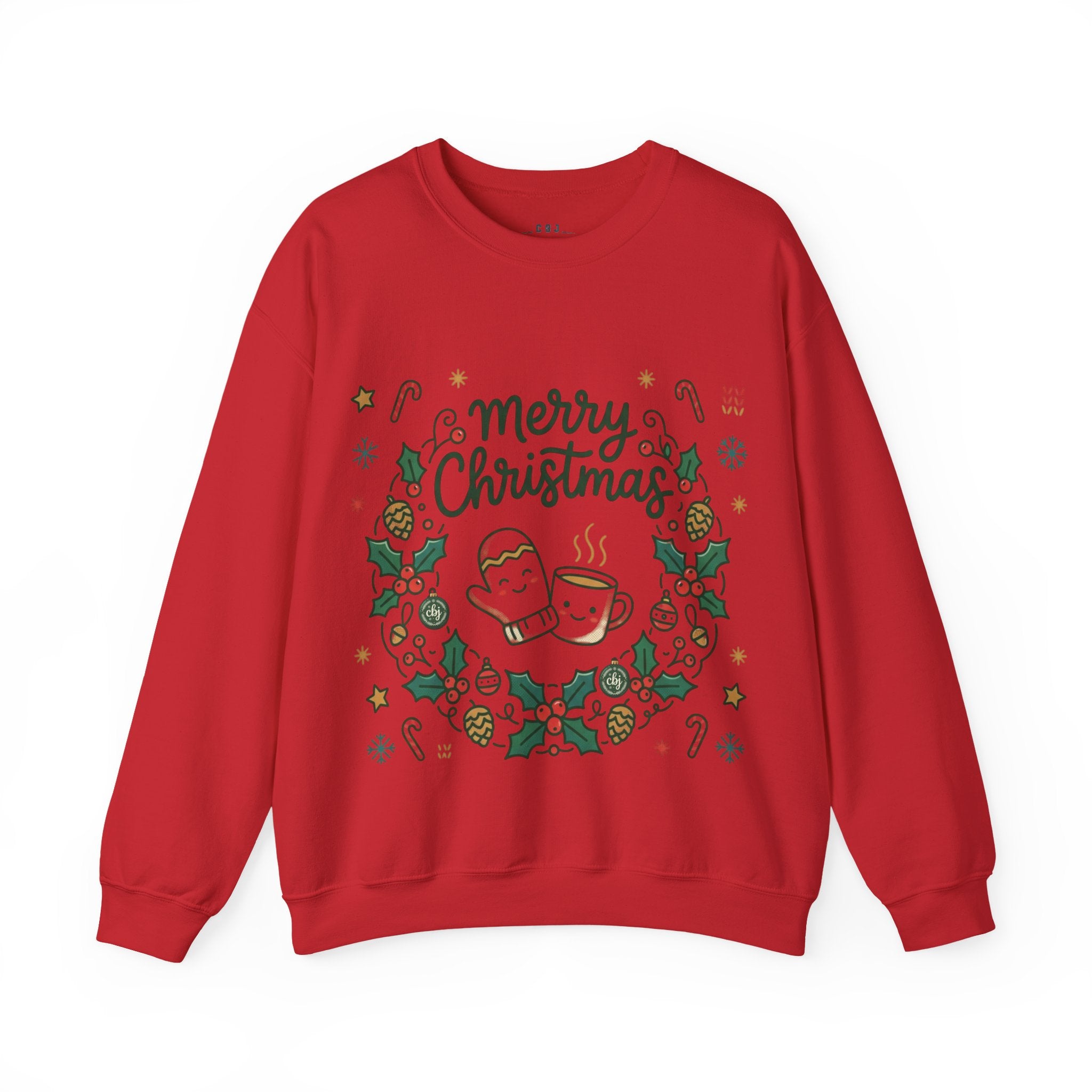 Christmas Mug Wreath Sweatshirt — "Merry Christmas" Festive Holiday Crewneck