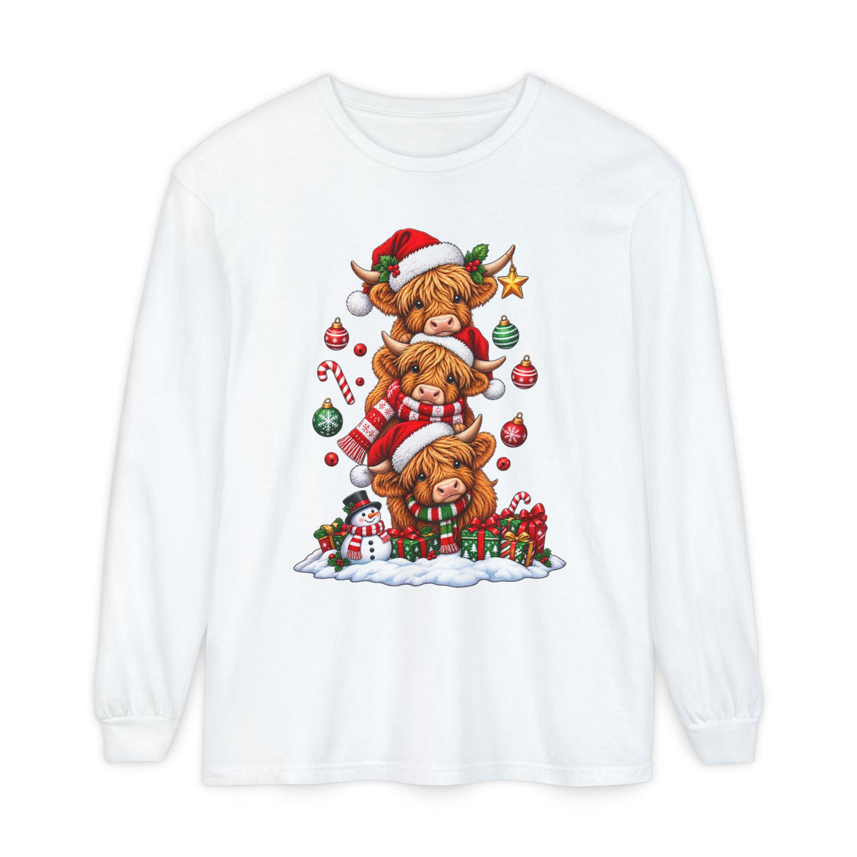 Christmas Highland Cow Stack Long Sleeve Tee