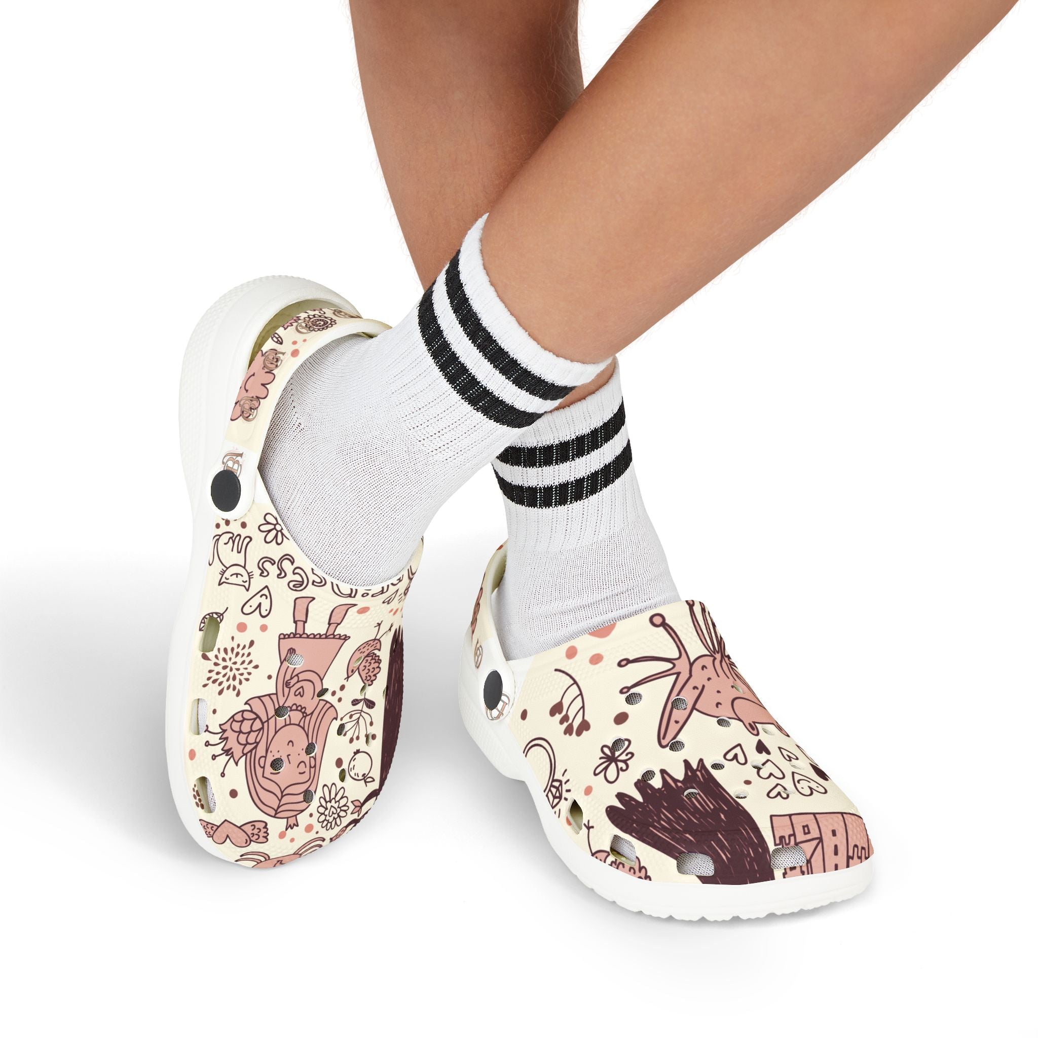 Kids Floral Fantasy Foam Clogs — Cute Princess & Animal All-Over Print