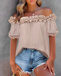Womens Ruffle Sleeve One-Shoulder Blouse